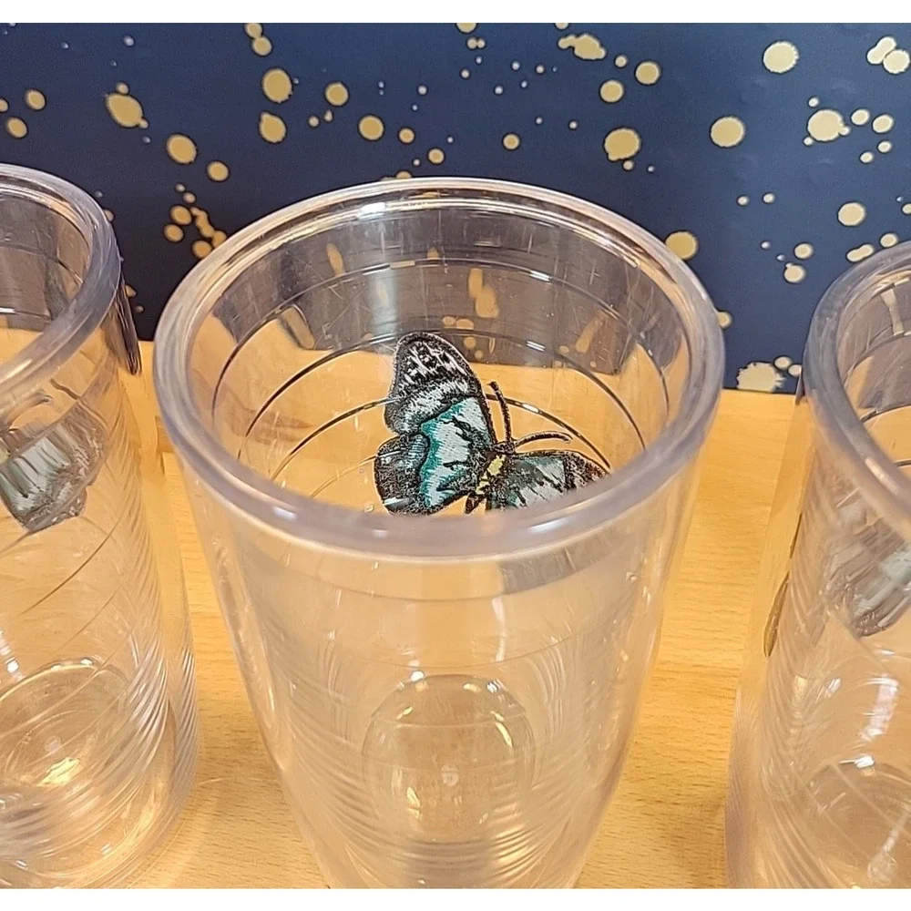 Tervis tumblers (Set of 4) Blue Butterfly 16 oz w/ lids and straws Insulated